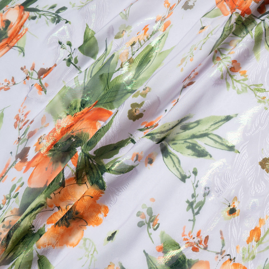 Orange Poppy Printed Lilac Silk Metallic Jacquard