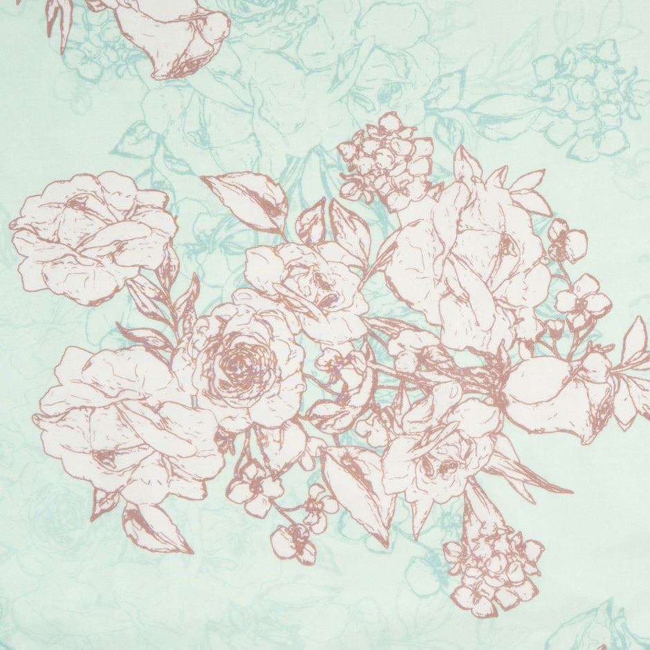 Floral Printed Pale Mint Green Silk Chiffon