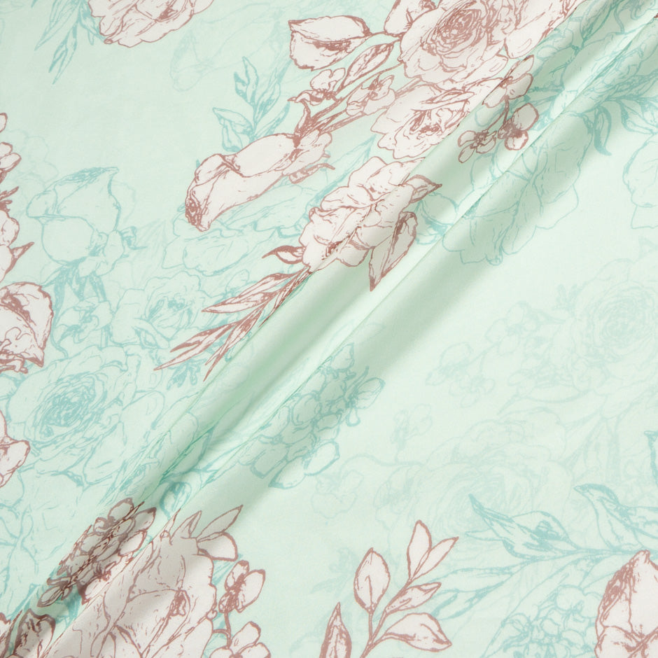 Floral Printed Pale Mint Green Silk Chiffon