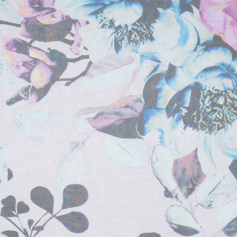 Large Multi Floral Printed Silk Chiffon