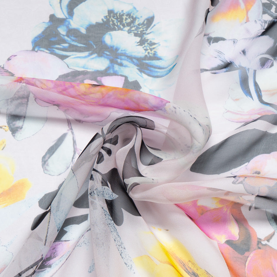Large Multi Floral Printed Silk Chiffon