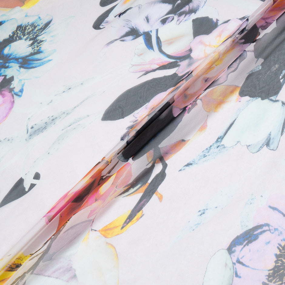 Large Multi Floral Printed Silk Chiffon