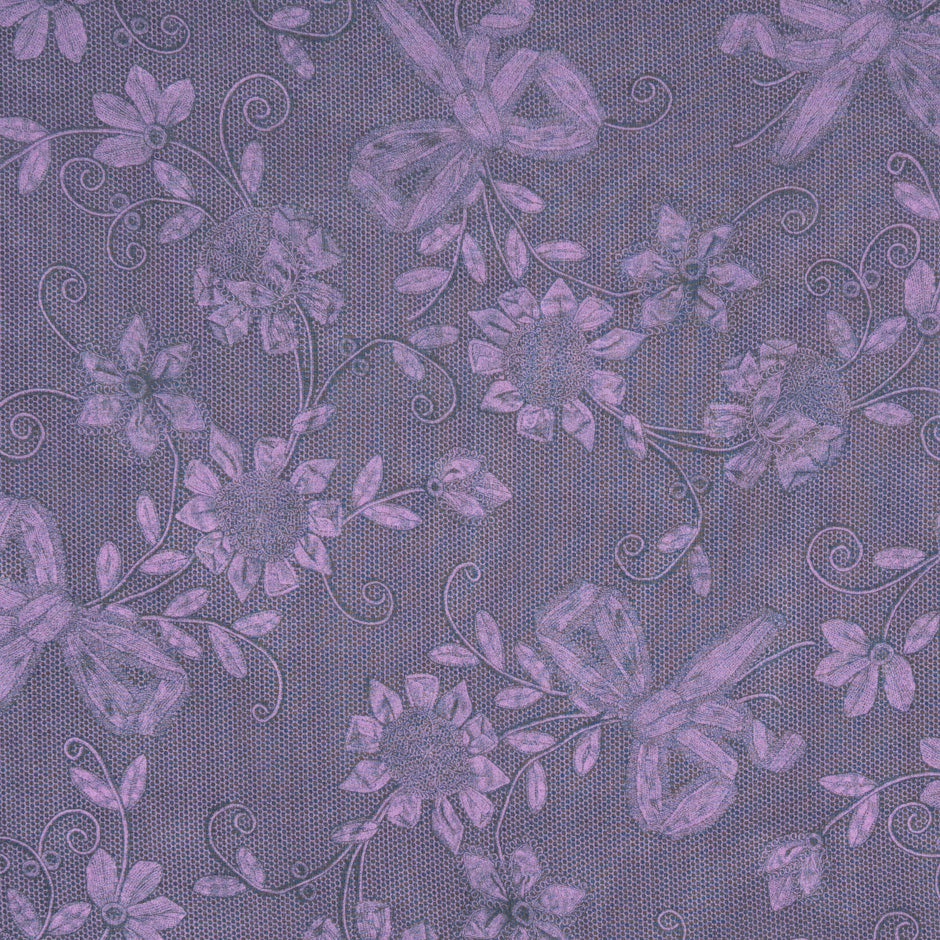 Purple & Black Floral Printed Silk Chiffon