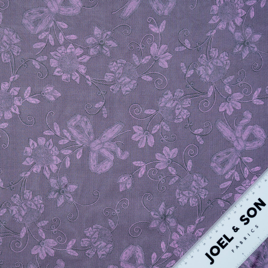 Purple & Black Floral Printed Silk Chiffon