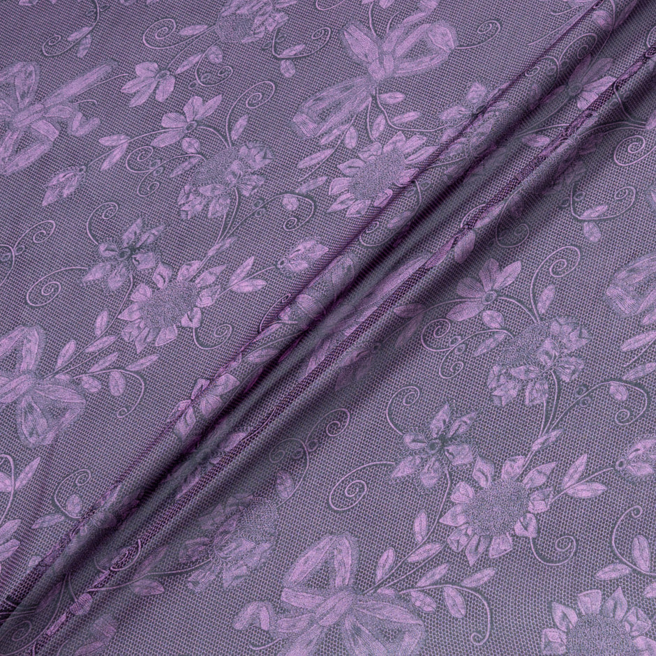 Purple & Black Floral Printed Silk Chiffon