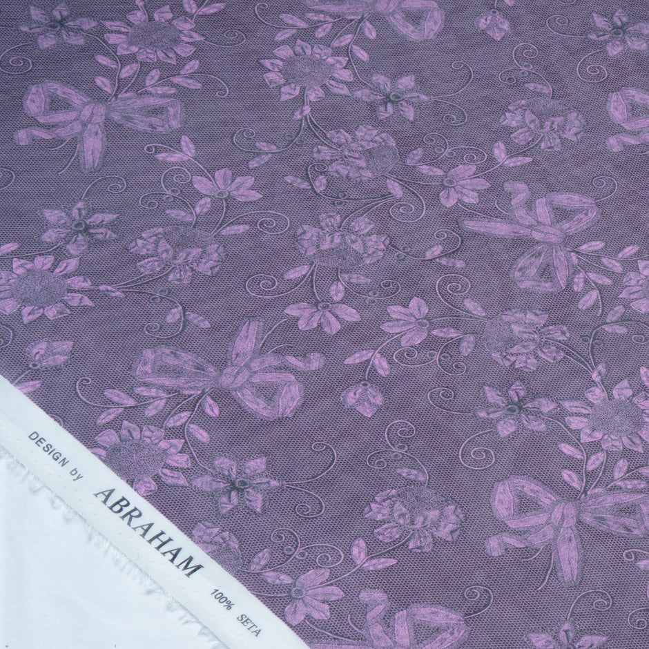 Purple & Black Floral Printed Silk Chiffon