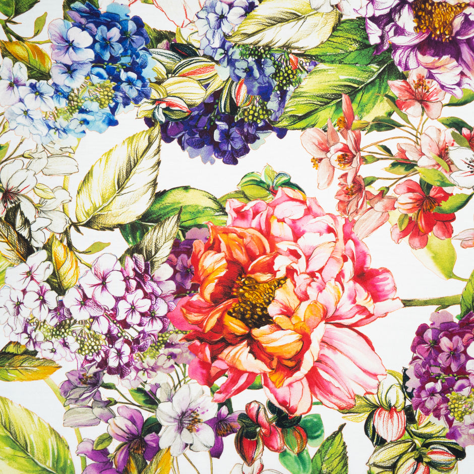 Bold Floral Printed White Silk Satin