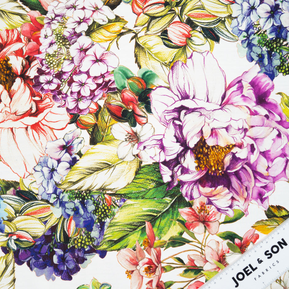 Bold Floral Printed White Silk Satin