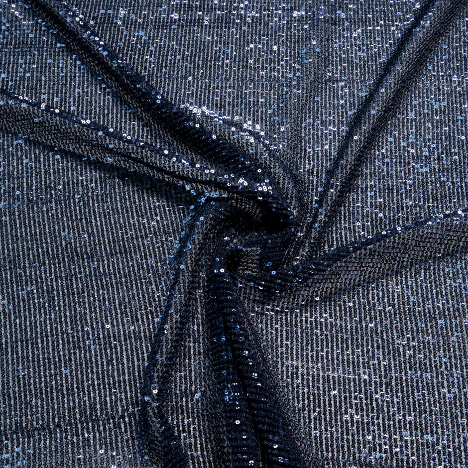 Midnight Blue Sequinned Plissé Tulle
