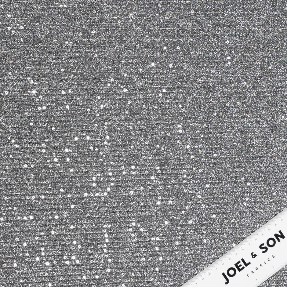 Gunmetal Grey Sequinned Knitted Plissé Jersey