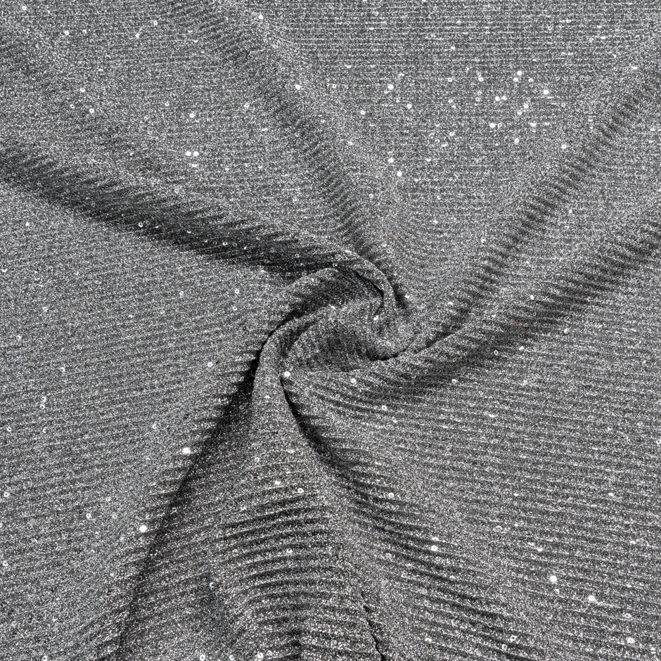 Gunmetal Grey Sequinned Knitted Plissé Jersey