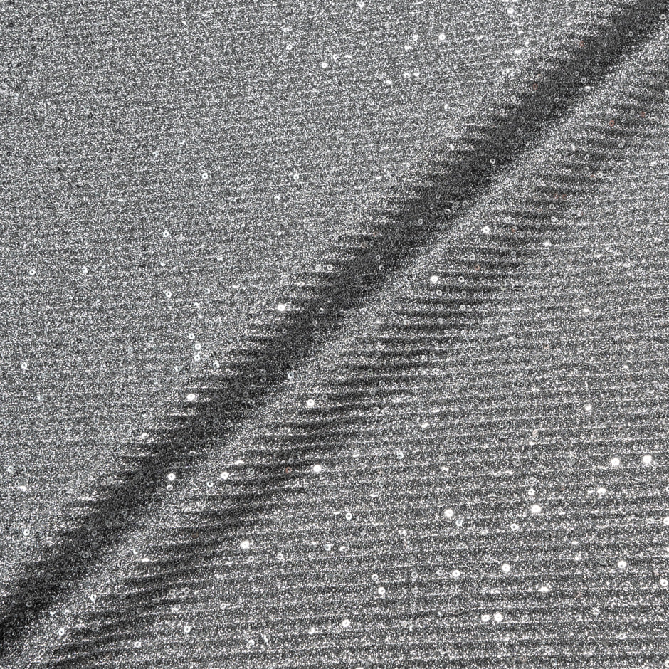Gunmetal Grey Sequinned Knitted Plissé Jersey