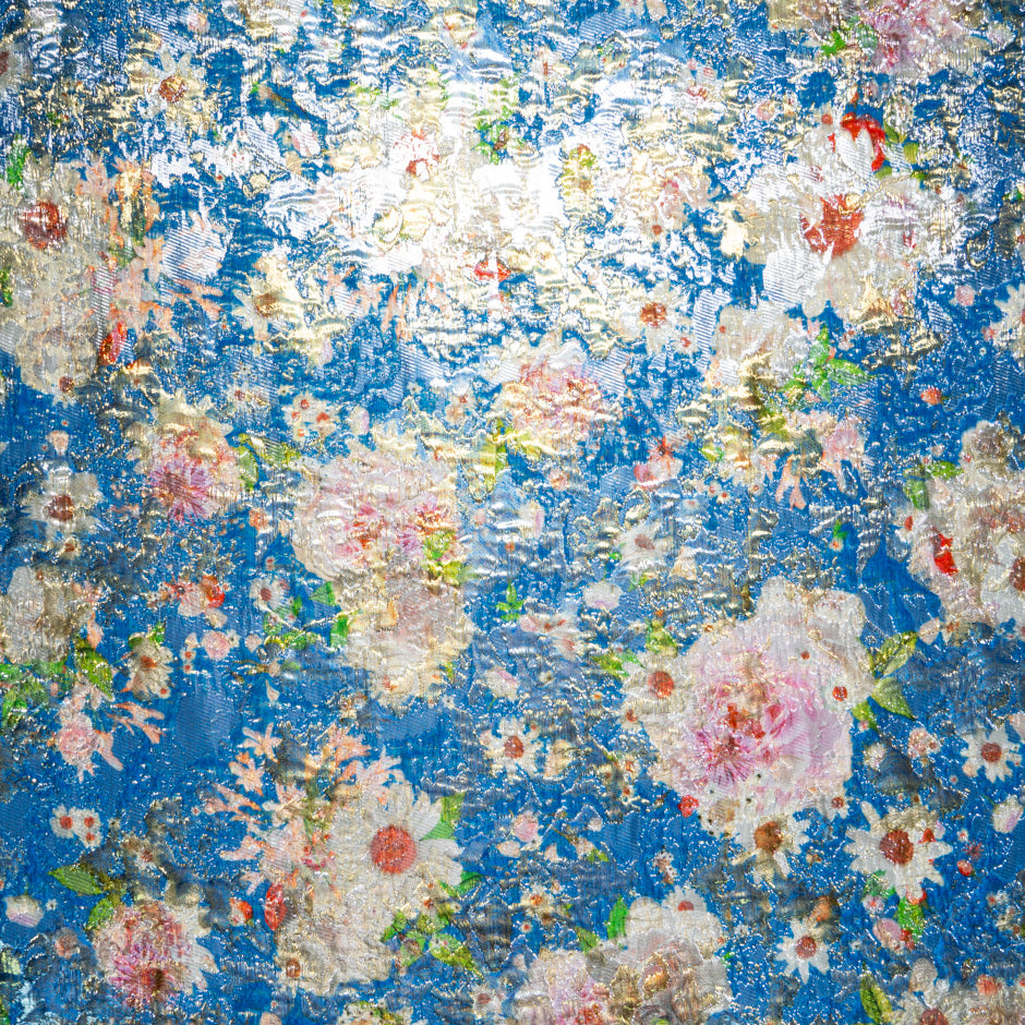 Multi Floral Blue Silk Metallic Jacquard