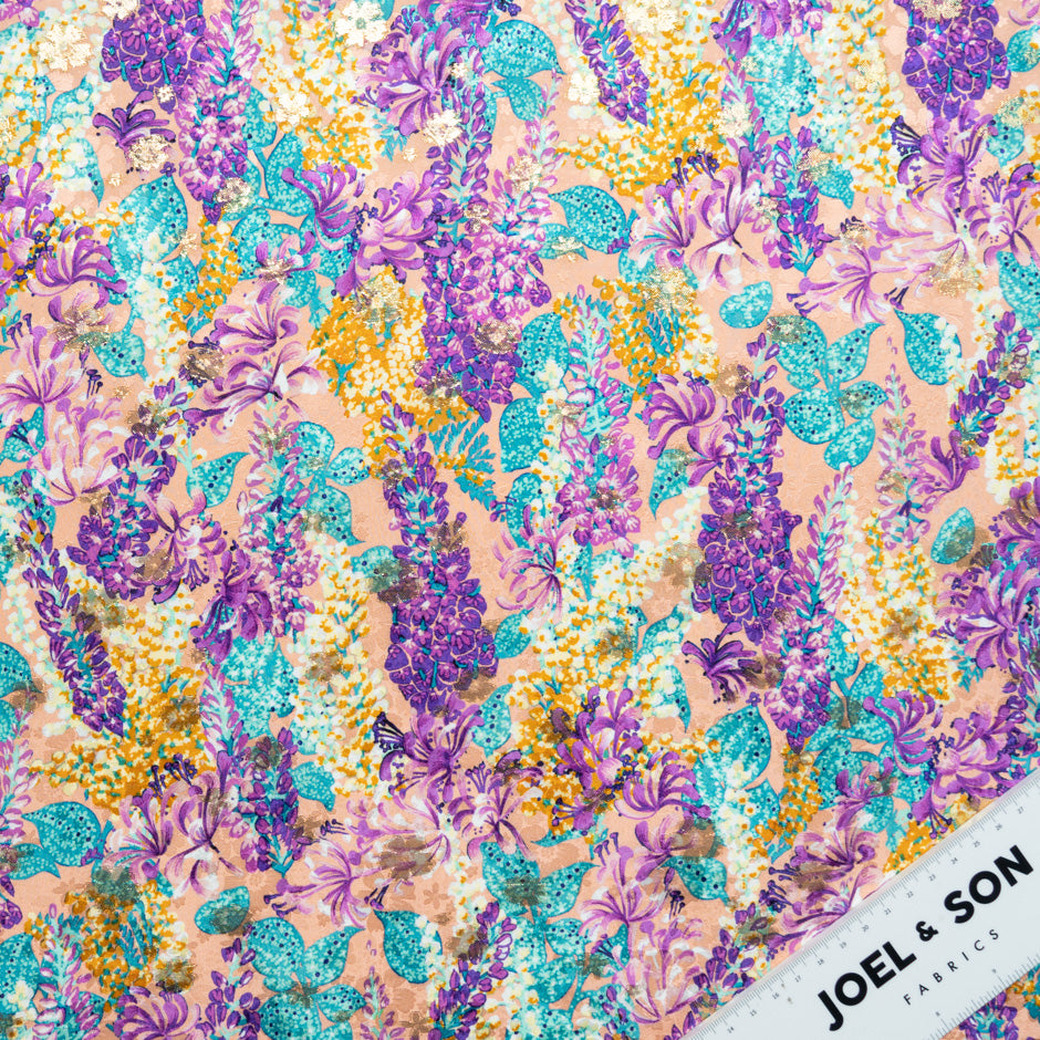 Purple, Pink & Blue Floral Silk Metallic Jacquard
