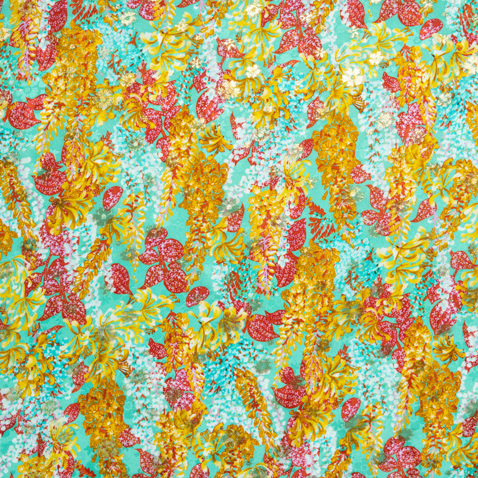 Deep Yellow & Red Floral Mint Silk Metallic Jacquard