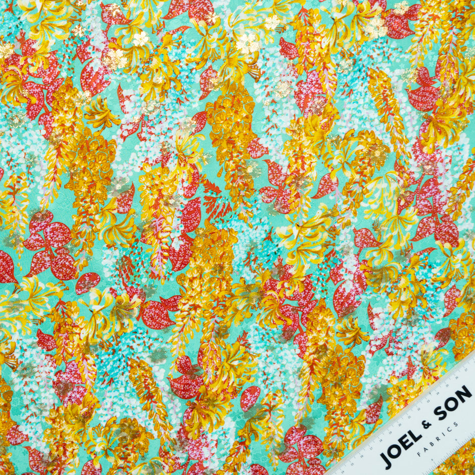 Deep Yellow & Red Floral Mint Silk Metallic Jacquard