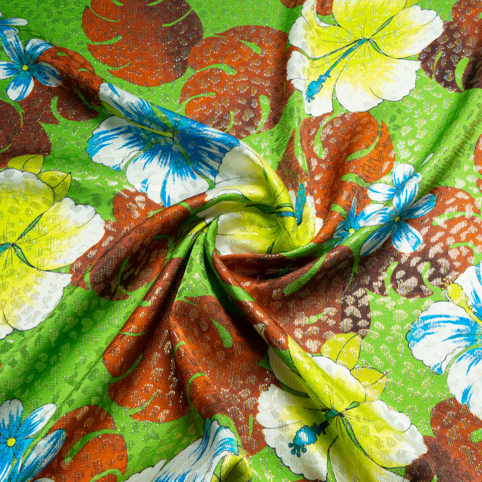 Tropical Floral Silk Metallic Jacquard