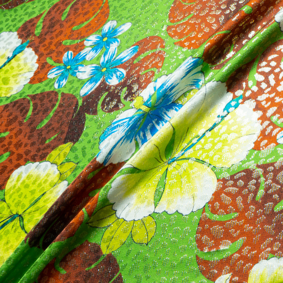 Tropical Floral Silk Metallic Jacquard