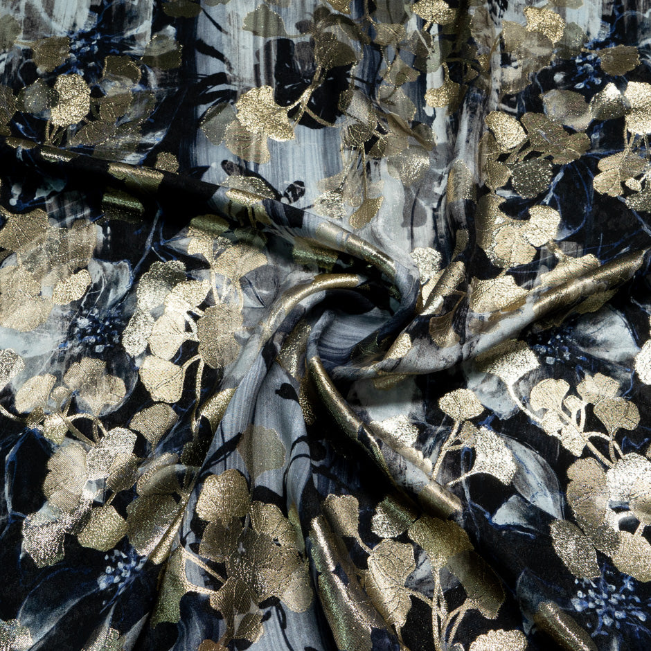 Gold Ginko Metallic Floral Silk Jacquard
