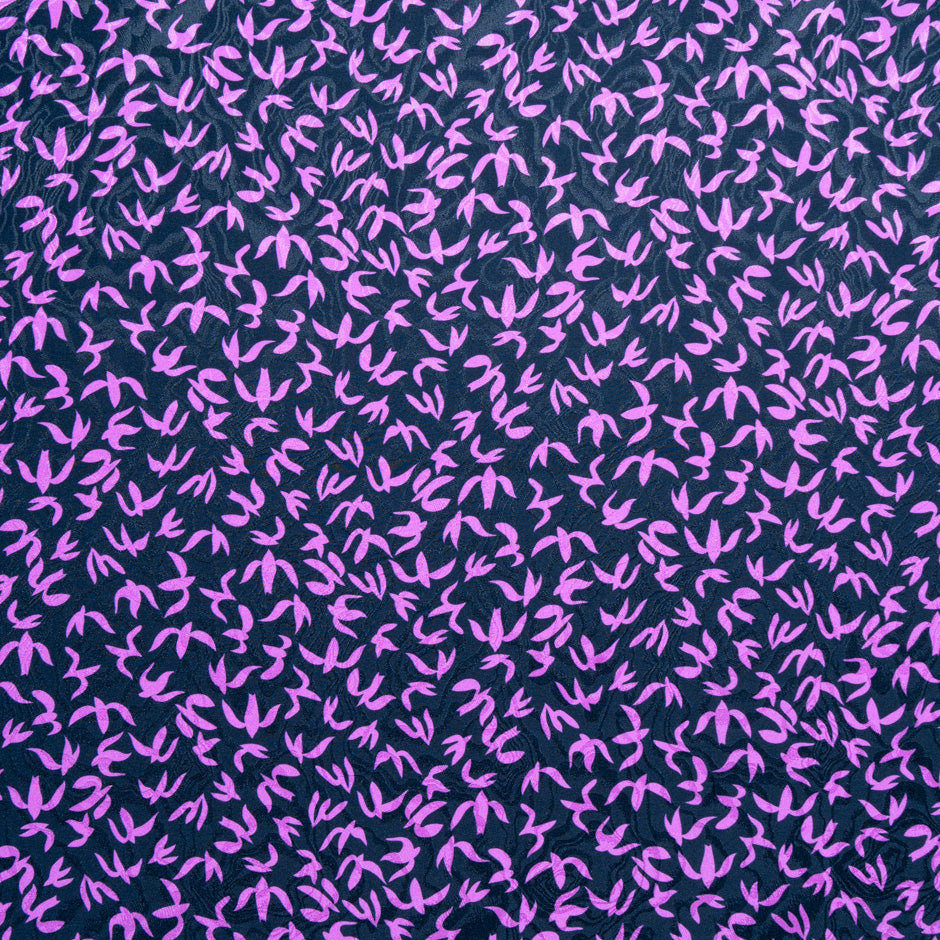 Purple Abstract 'Bird' Printed Midnight Silk Jacquard