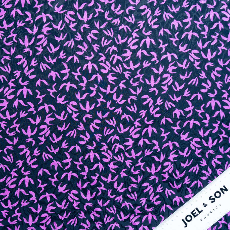 Purple Abstract 'Bird' Printed Midnight Silk Jacquard
