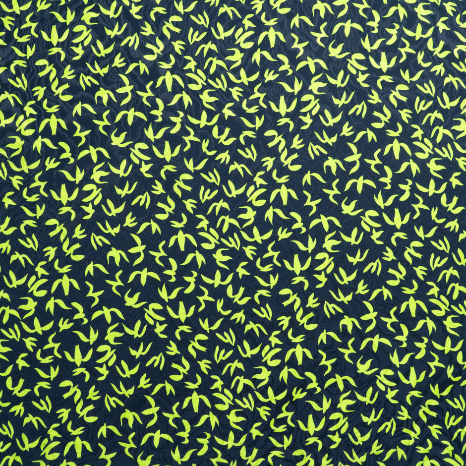 Green Abstract 'Bird' Printed Midnight Silk Jacquard