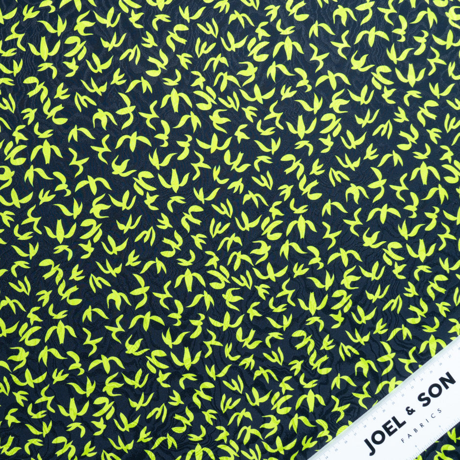 Green Abstract 'Bird' Printed Midnight Silk Jacquard
