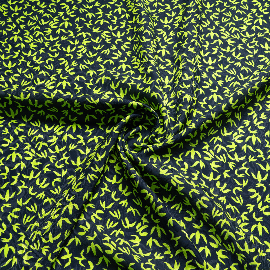 Green Abstract 'Bird' Printed Midnight Silk Jacquard