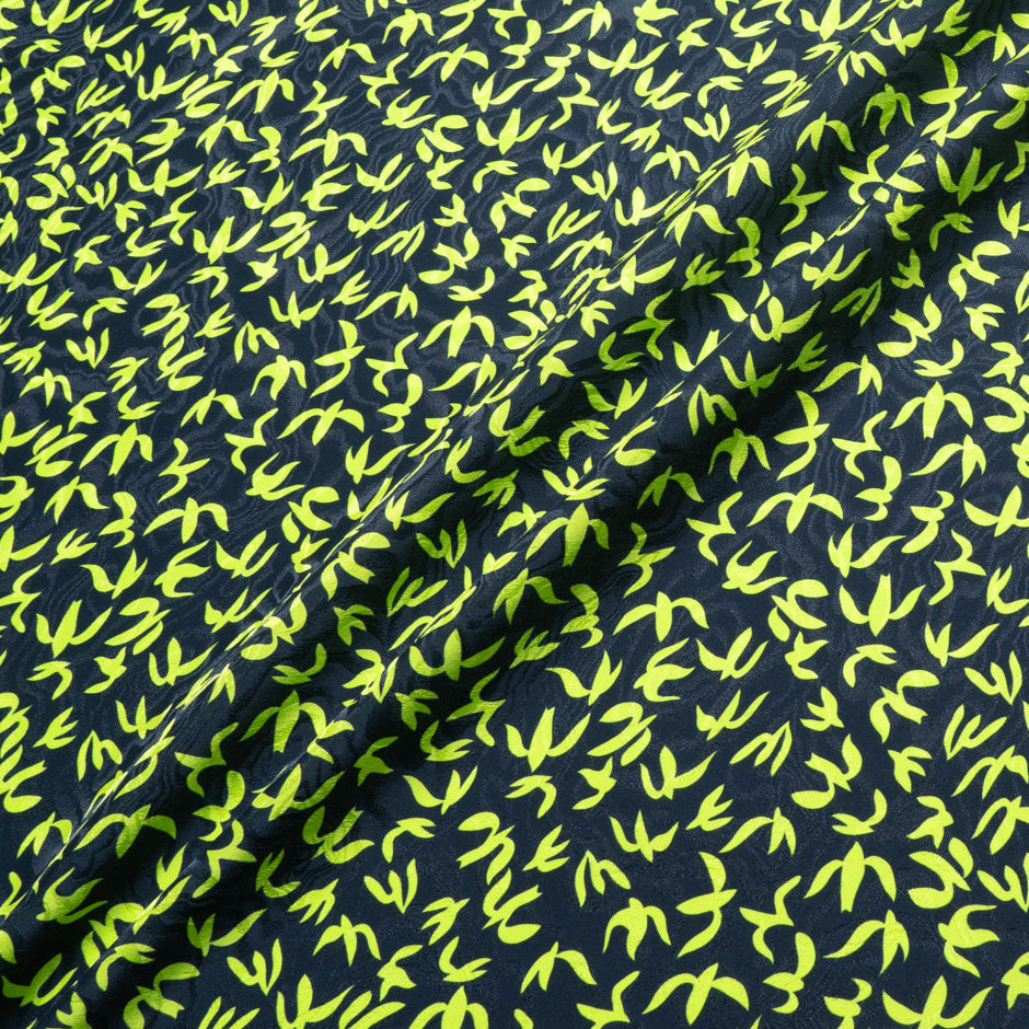 Green Abstract 'Bird' Printed Midnight Silk Jacquard