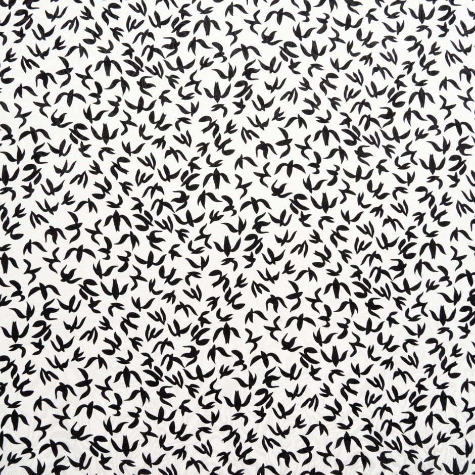 Black Abstract 'Bird' White Silk Jacquard