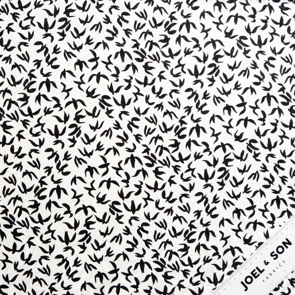 Black Abstract 'Bird' White Silk Jacquard