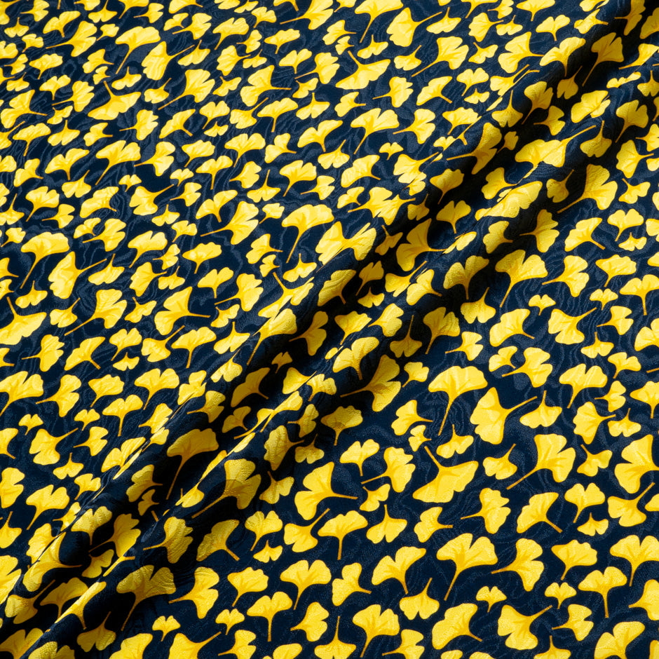 Yellow Ginko Leaf Printed Pure Silk Jacquard