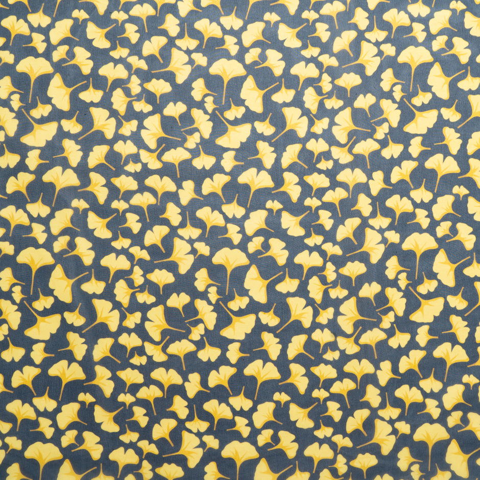 Yellow Ginko Leaf Printed Pure Silk Georgette