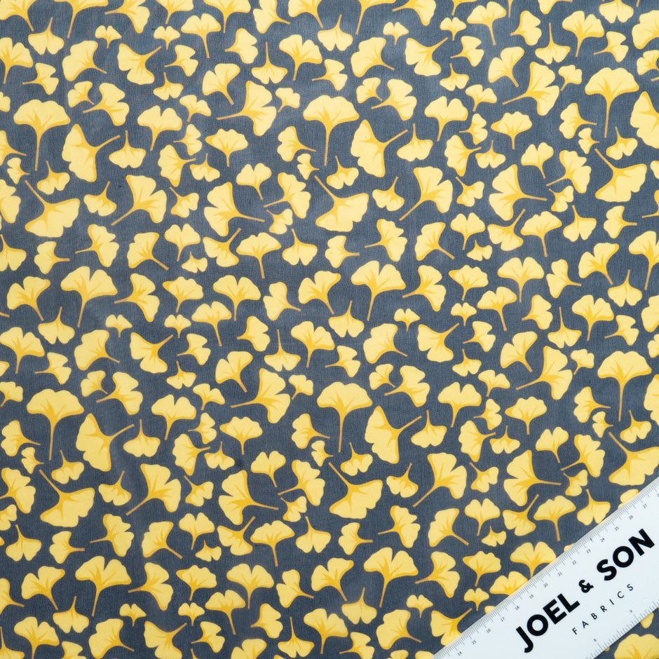 Yellow Ginko Leaf Printed Pure Silk Georgette