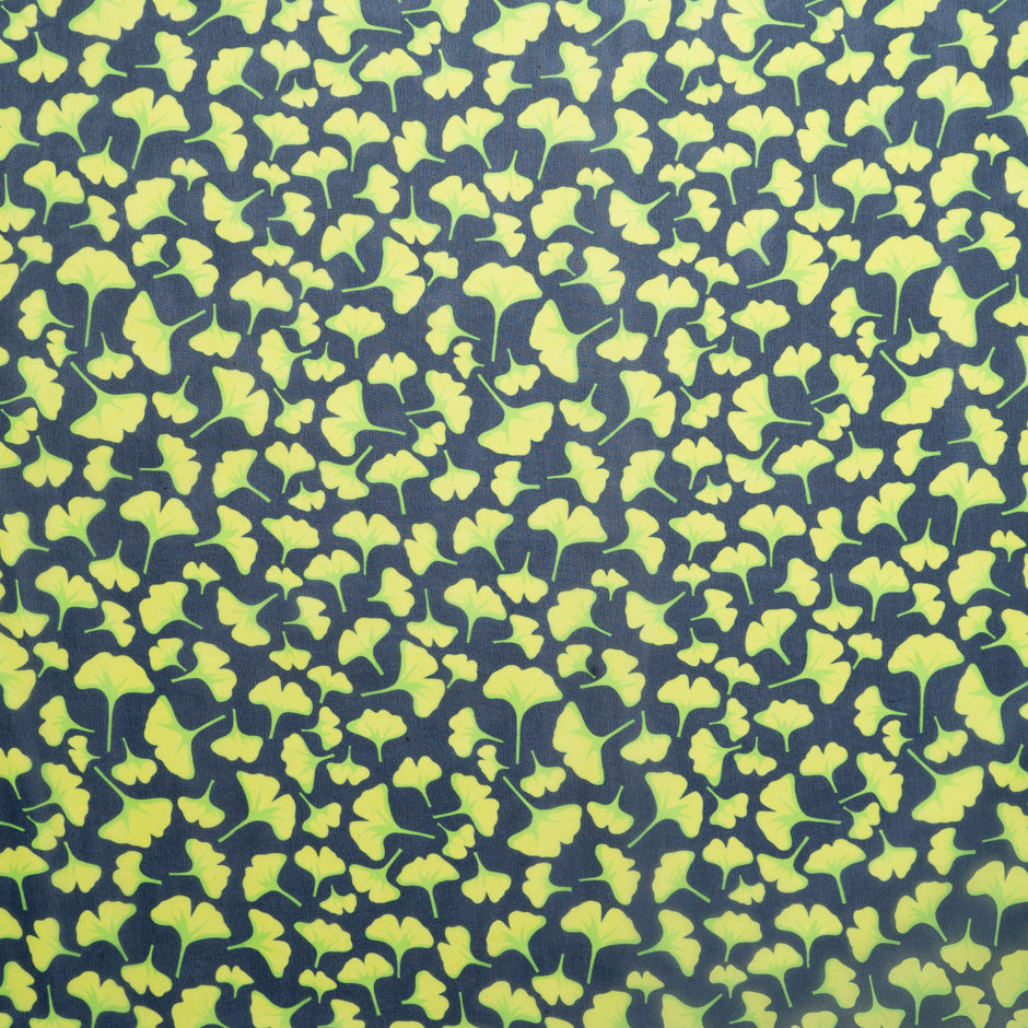 Lime Ginko Leaf Printed Pure Silk Georgette
