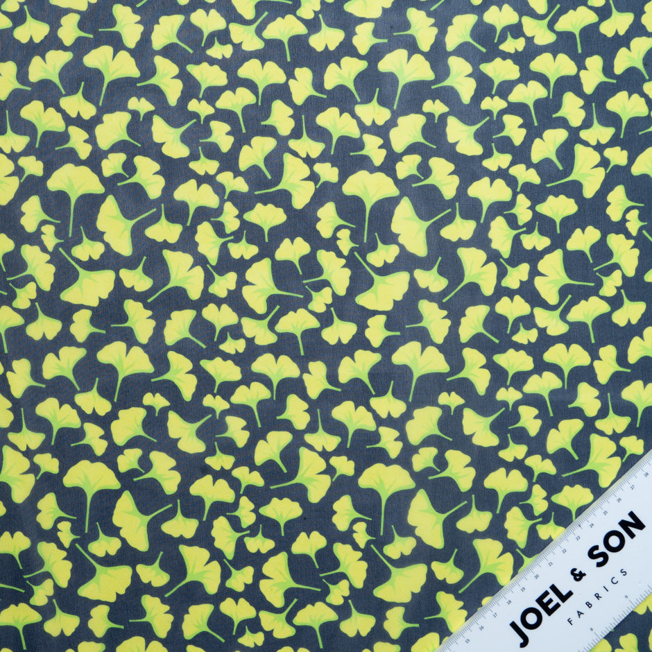 Lime Ginko Leaf Printed Pure Silk Georgette
