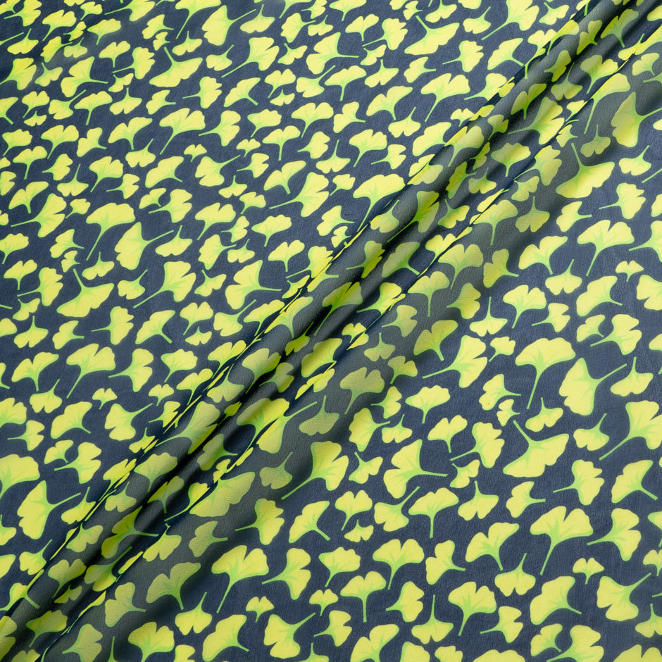 Lime Ginko Leaf Printed Pure Silk Georgette