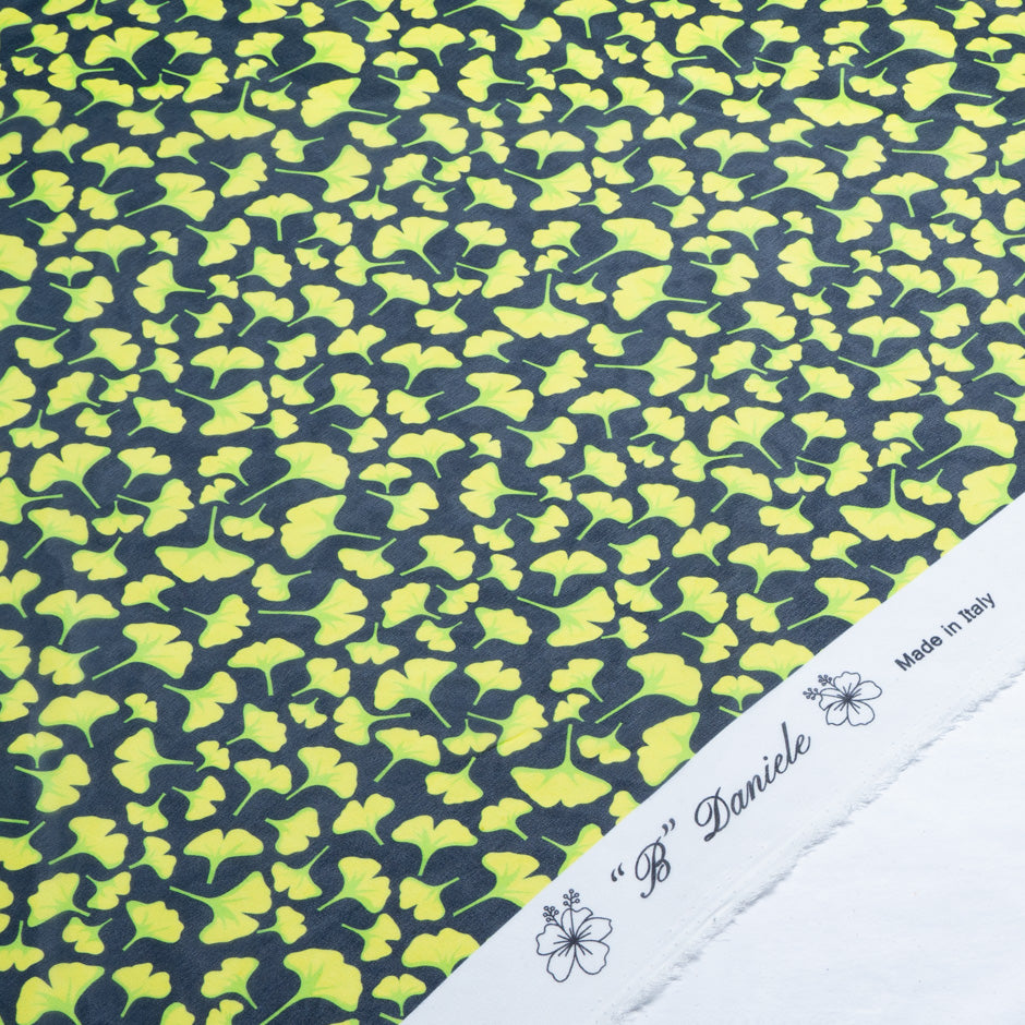 Lime Ginko Leaf Printed Pure Silk Georgette