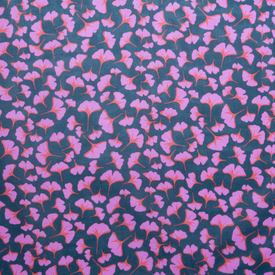 Pink & Red Ginko Leaf Printed Pure Silk Georgette