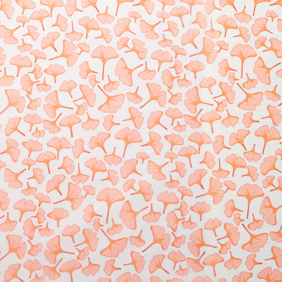 Peach Ginko Leaf Printed Ivory Pure Silk Georgette