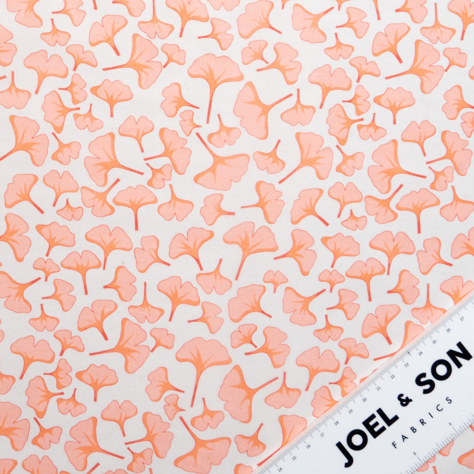 Peach Ginko Leaf Printed Ivory Pure Silk Georgette