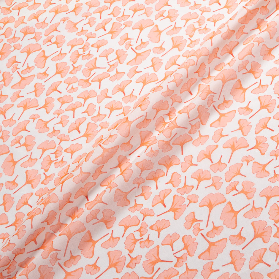 Peach Ginko Leaf Printed Ivory Pure Silk Georgette