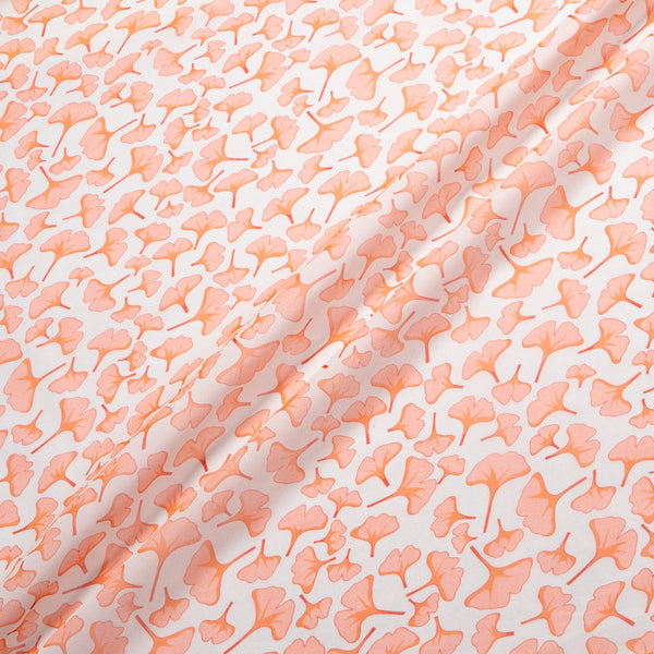 Peach Ginko Leaf Printed Ivory Pure Silk Georgette