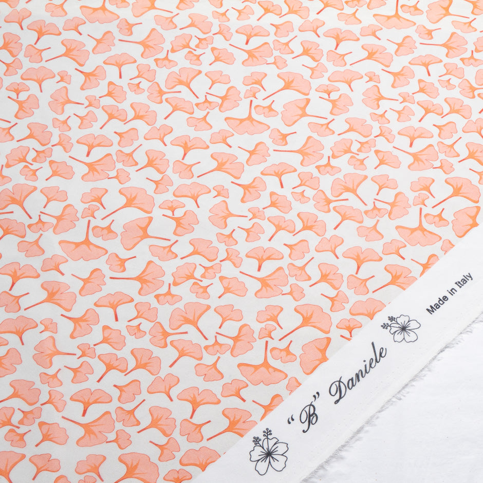 Peach Ginko Leaf Printed Ivory Pure Silk Georgette