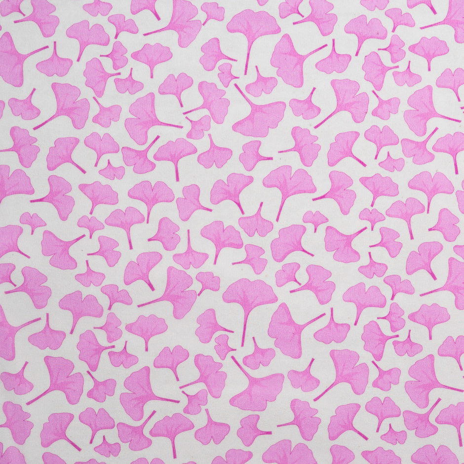 Pink Ginko Leaf Printed Ivory Pure Silk Georgette