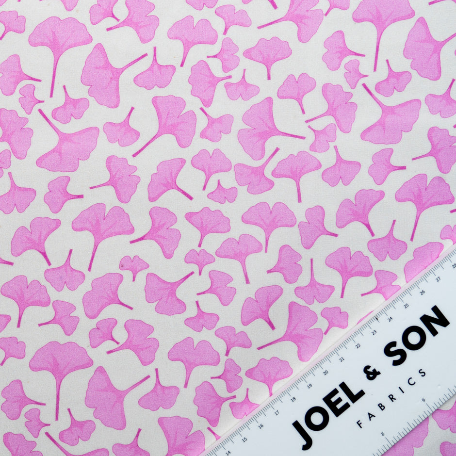 Pink Ginko Leaf Printed Ivory Pure Silk Georgette