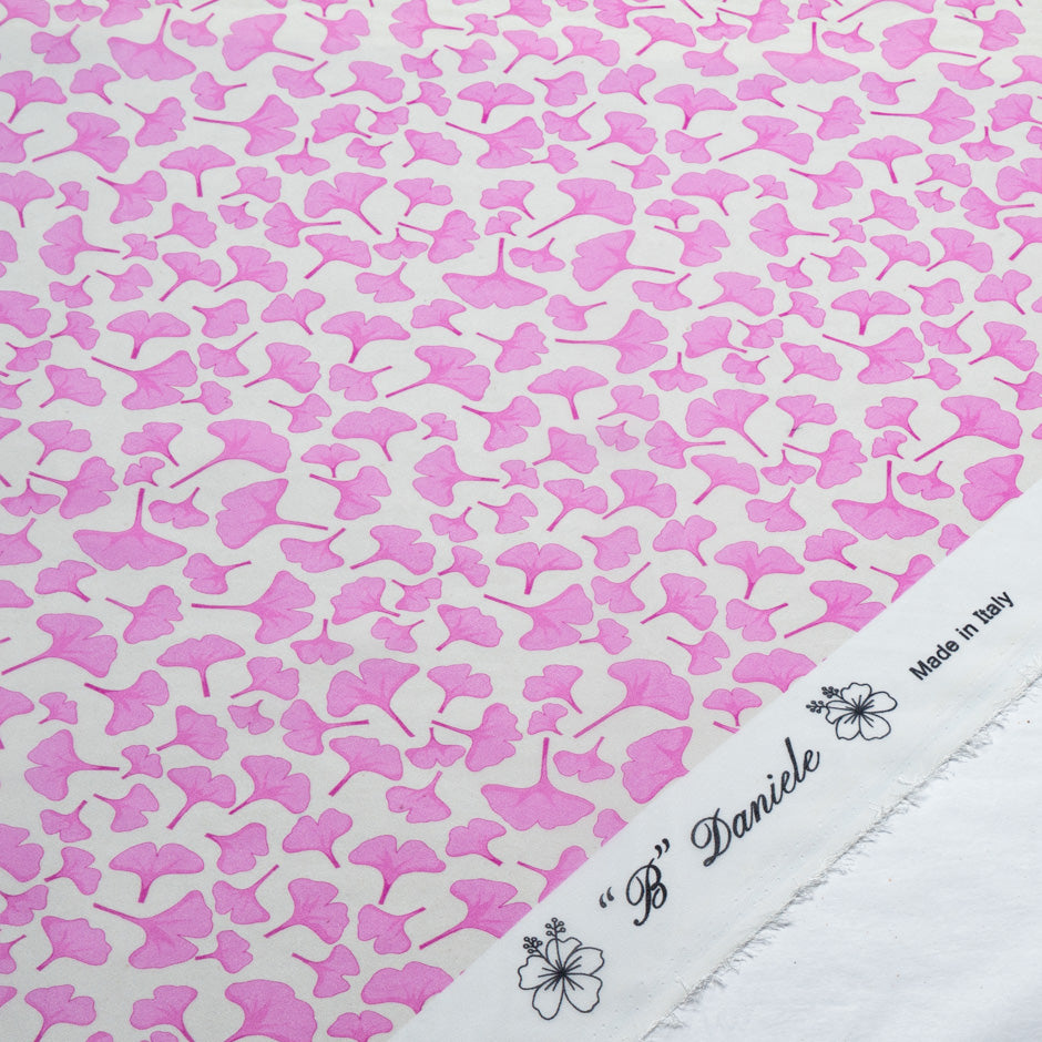 Pink Ginko Leaf Printed Ivory Pure Silk Georgette