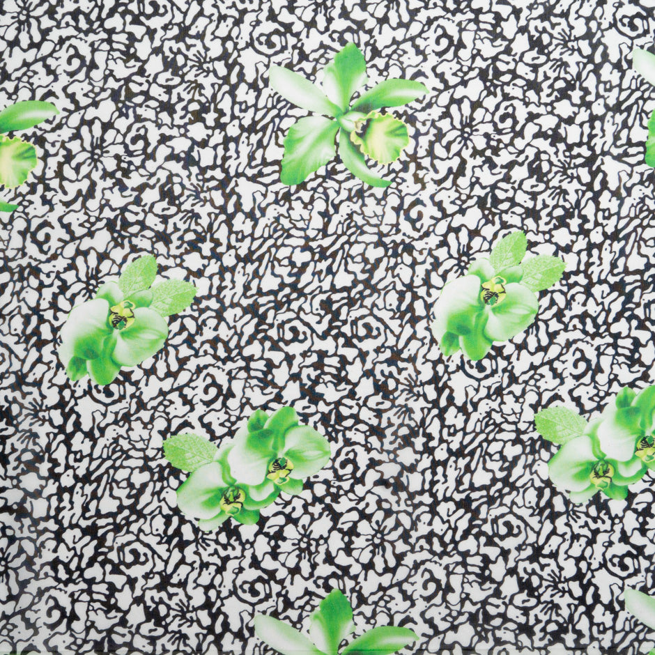 Green Floral Printed Monochrome Silk Georgette (A 1.80m Piece)