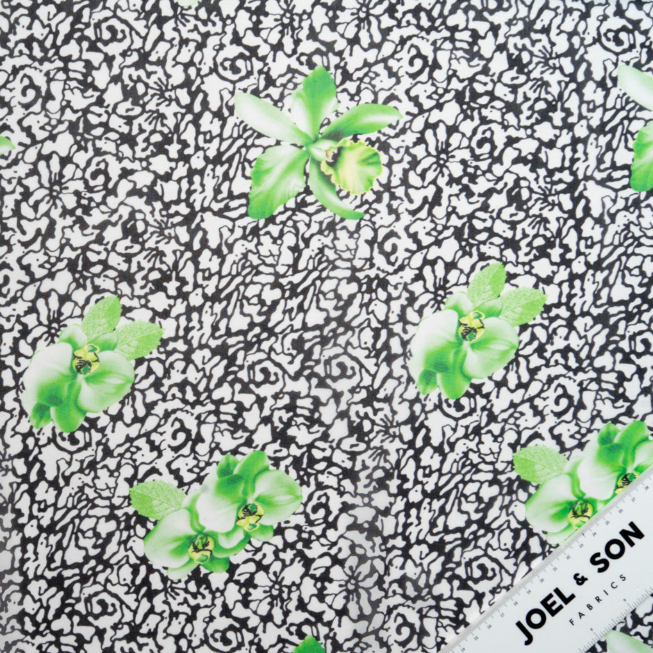 Green Floral Printed Monochrome Silk Georgette (A 1.80m Piece)