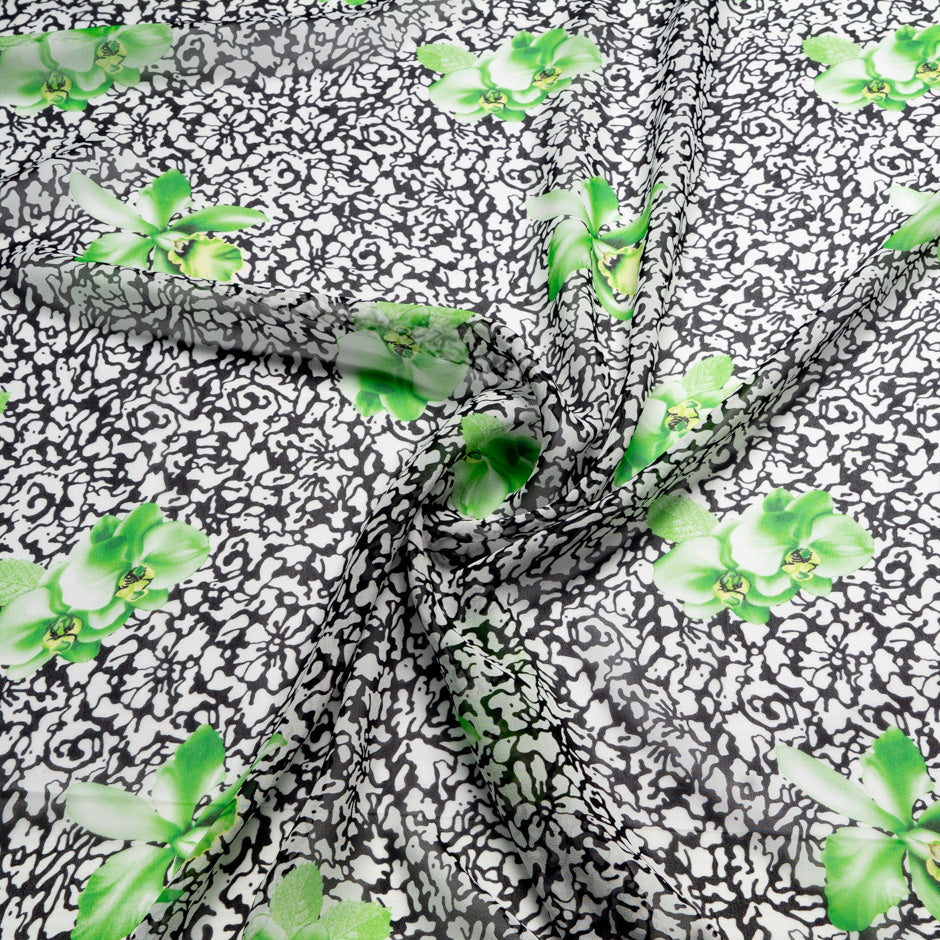 Green Floral Printed Monochrome Silk Georgette (A 1.80m Piece)